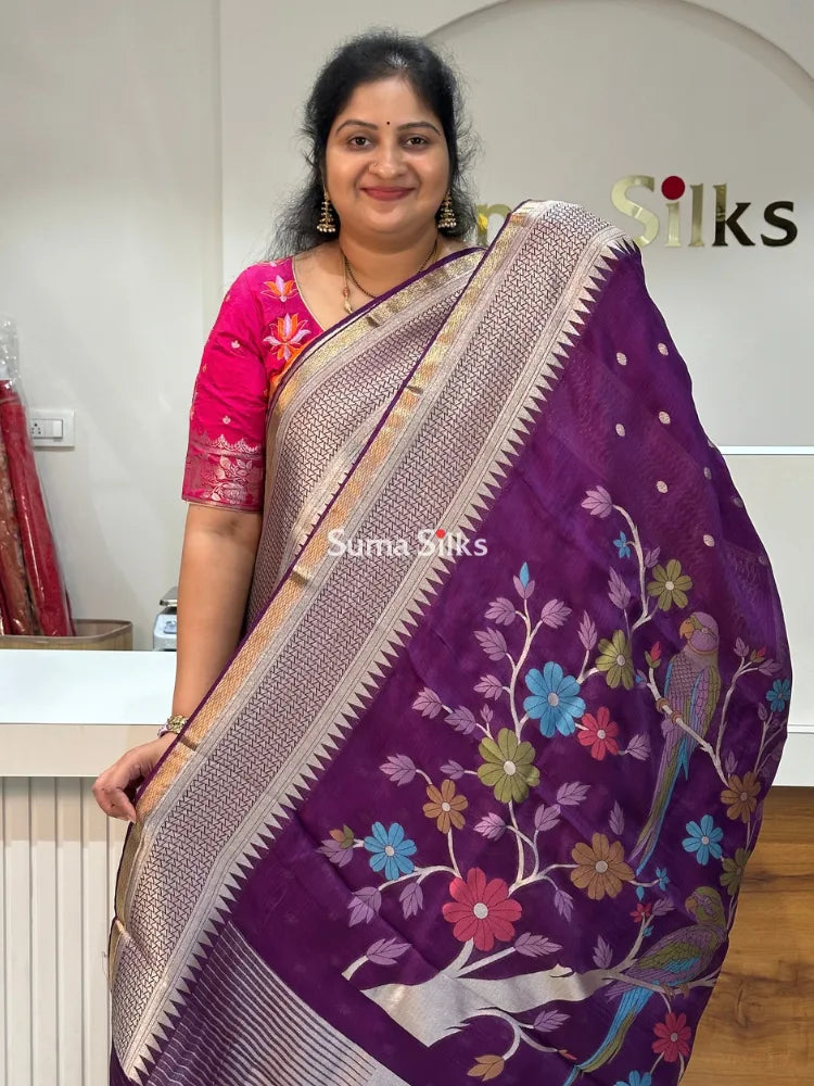 Manipuri Kota Parrot Paithani Pallu Purple Color