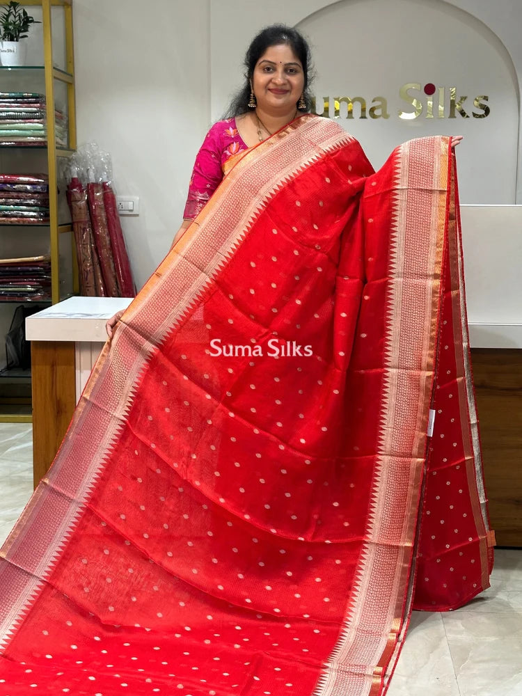 Manipuri Kota Parrot Paithani Pallu Red Color