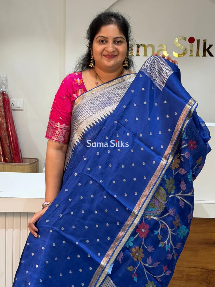 Manipuri Kota Parrot Paithani Pallu Royal Blue Color