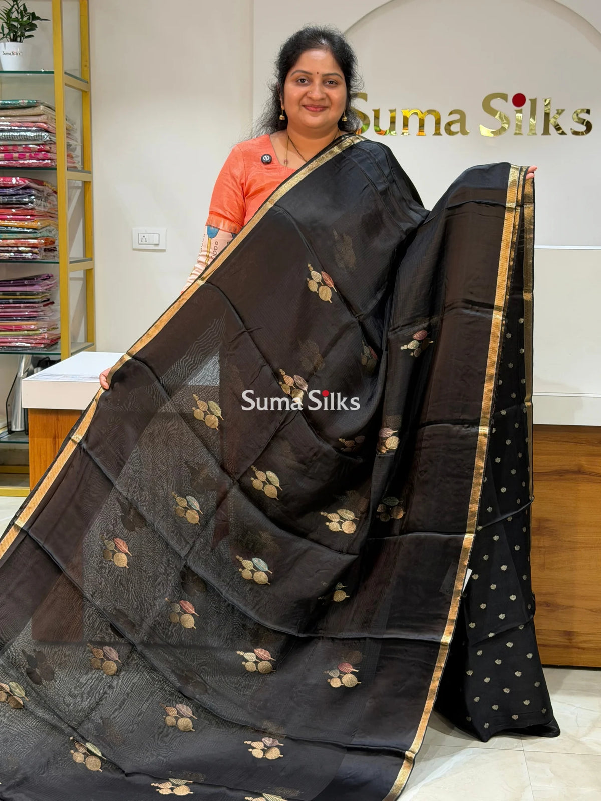 Manipuri Kota Poppins Saree Black Color