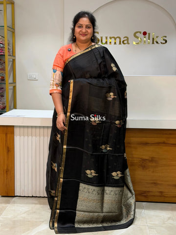 Manipuri Kota Poppins Saree Black Color