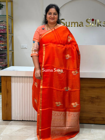 Manipuri Kota Poppins Saree Orange Color