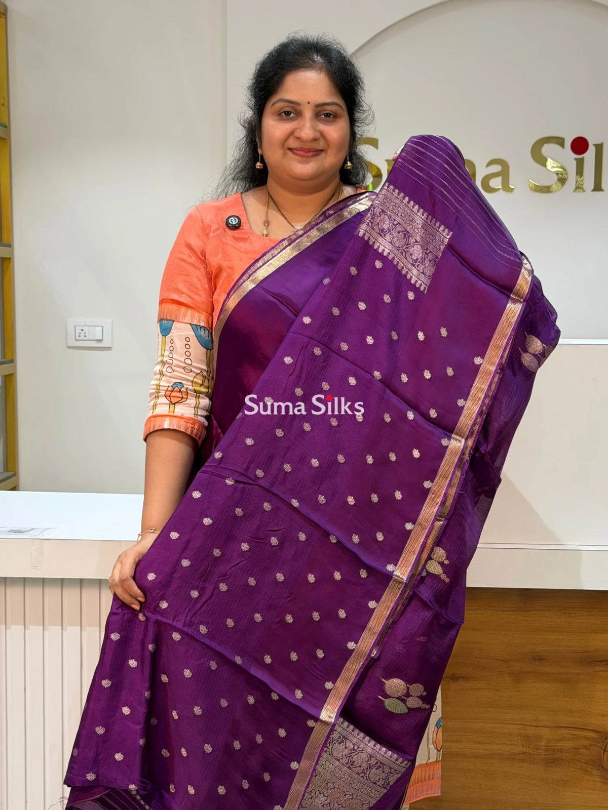 Manipuri Kota Poppins Saree Purple Color