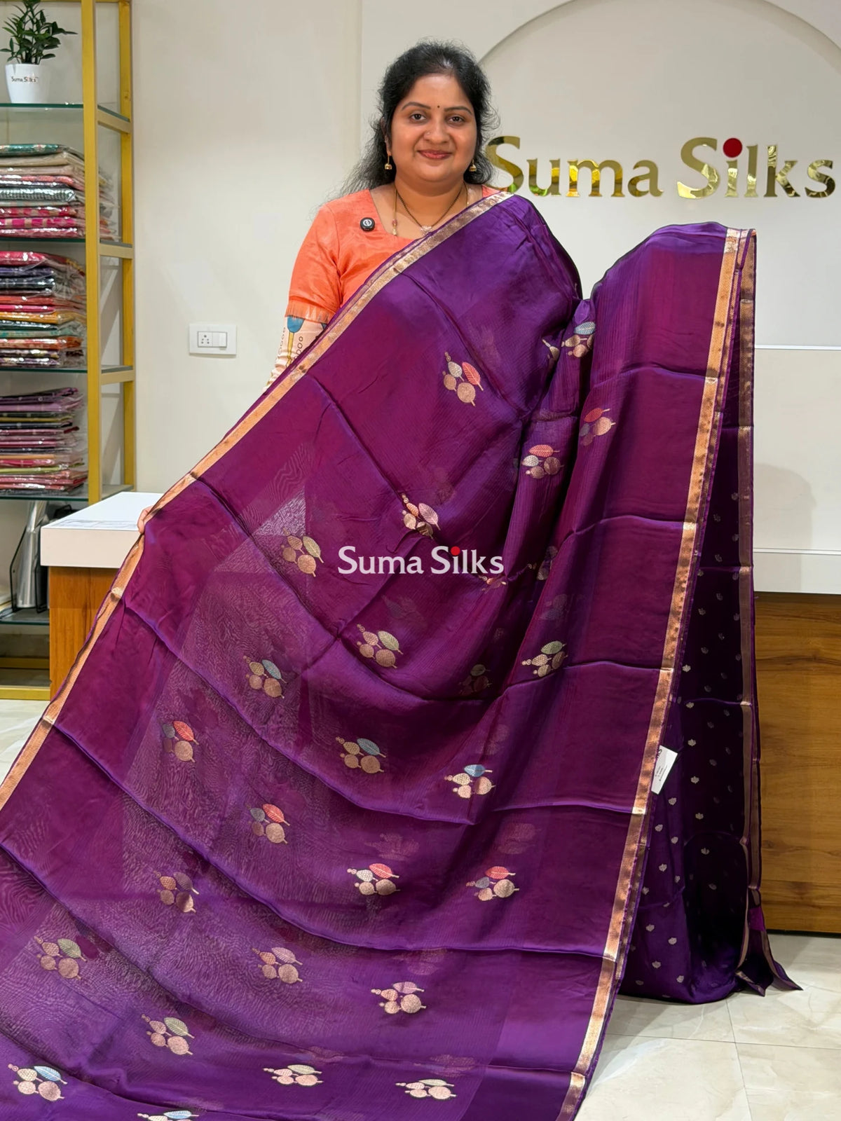 Manipuri Kota Poppins Saree Purple Color