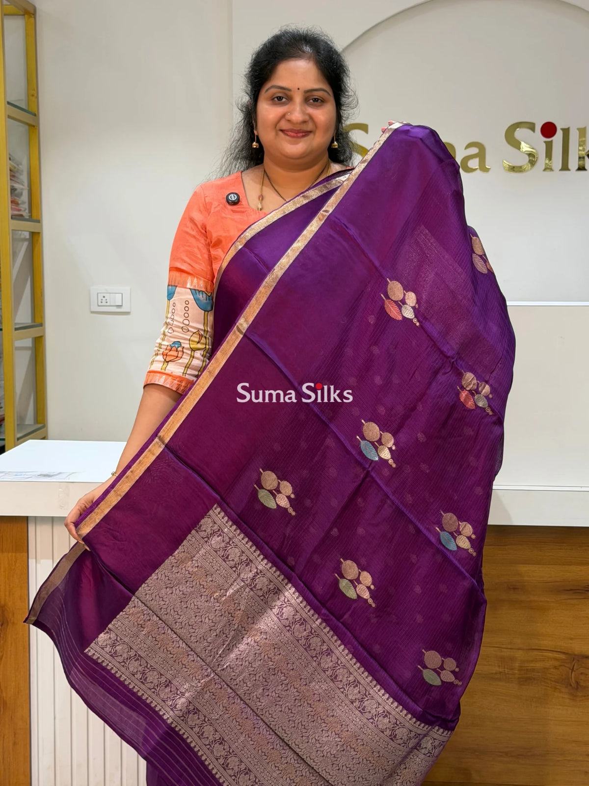 Manipuri Kota Poppins Saree Purple Color