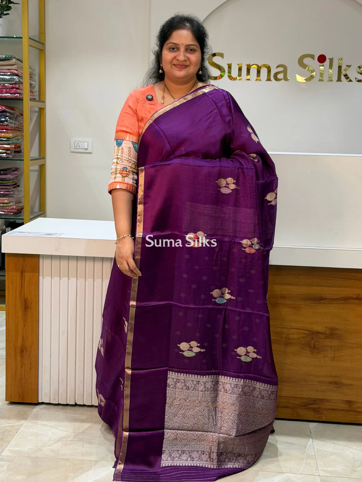 Manipuri Kota Poppins Saree Purple Color