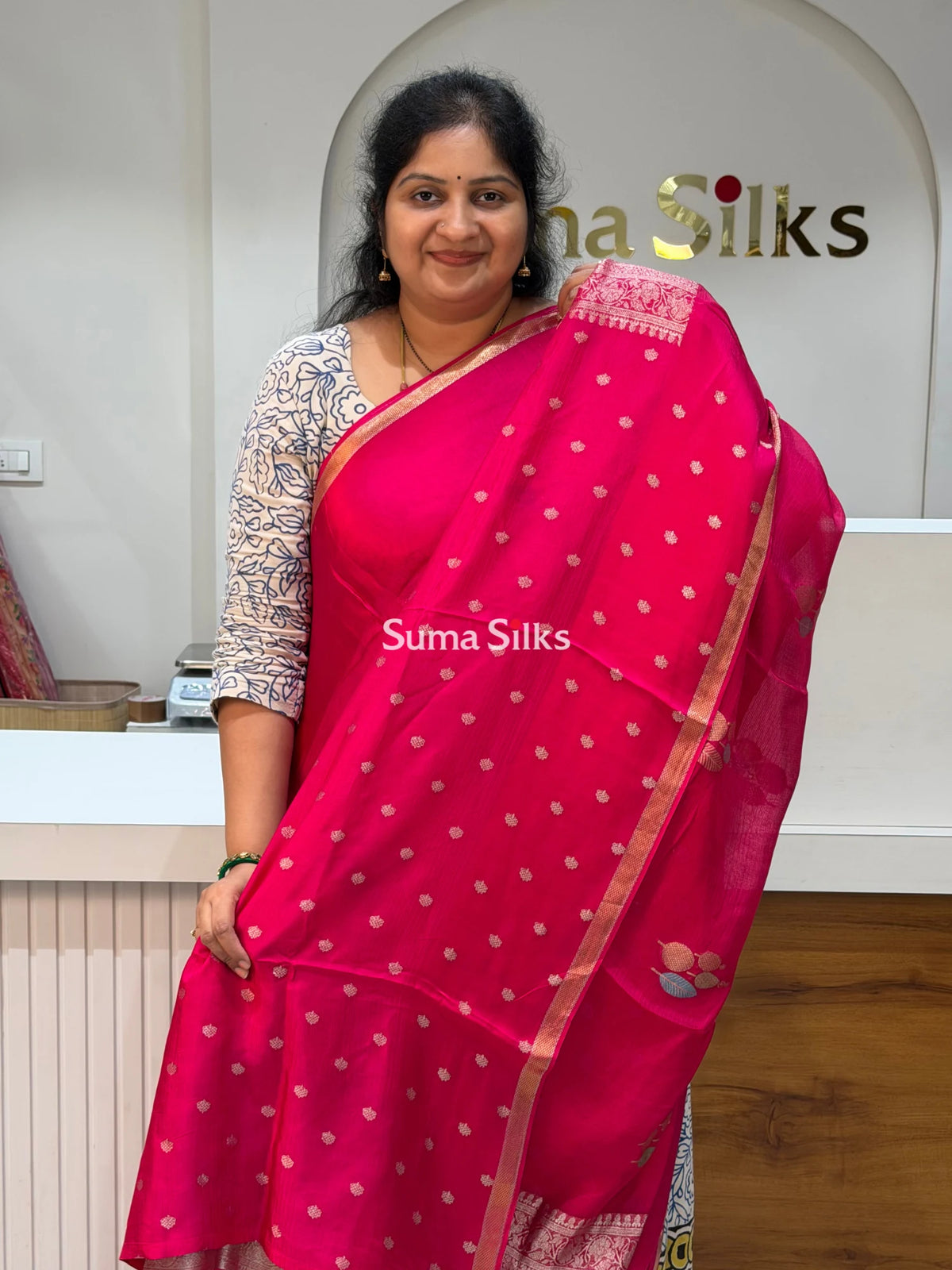 Manipuri Kota Poppins Saree Rani Color
