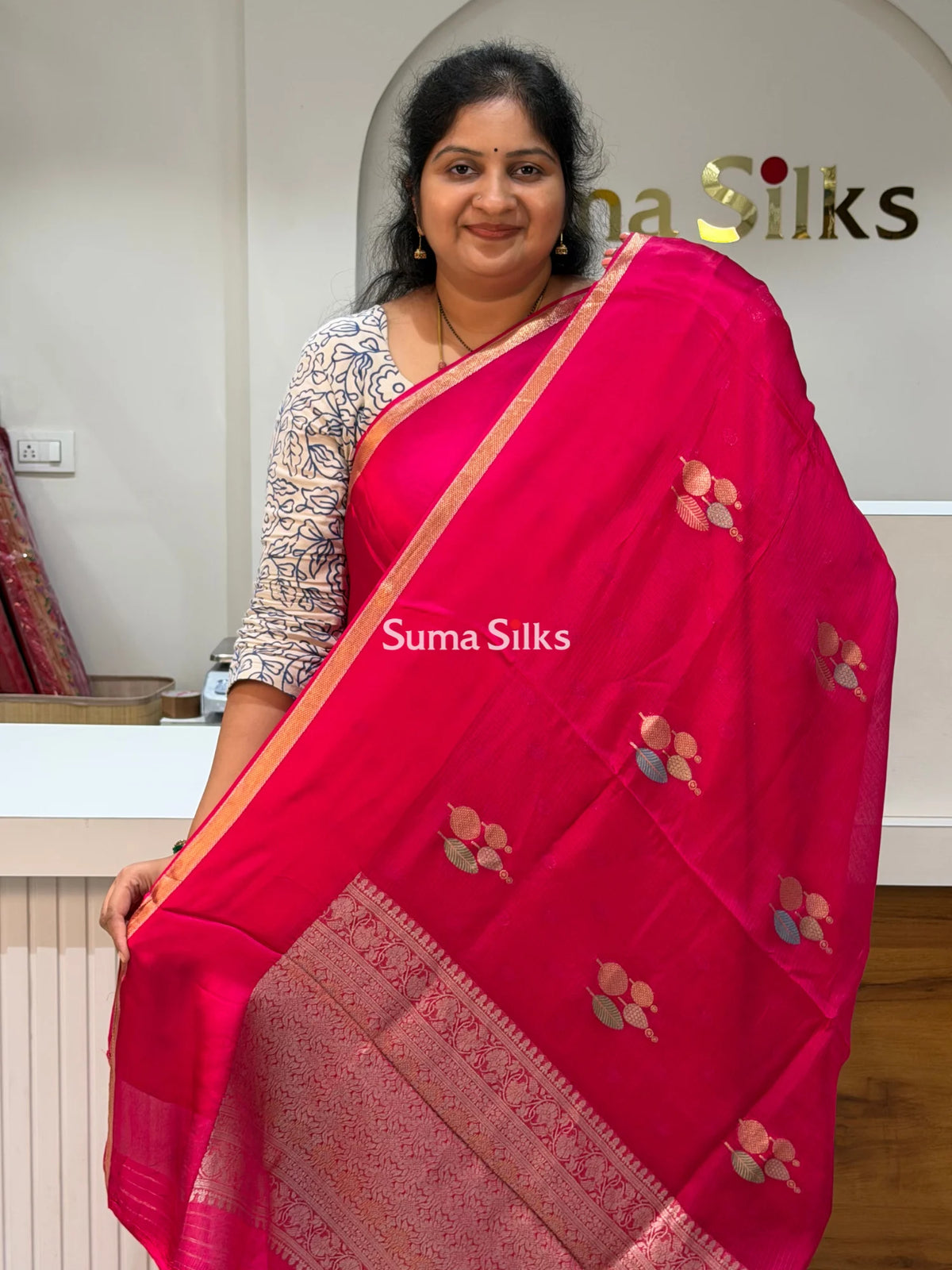 Manipuri Kota Poppins Saree Rani Color