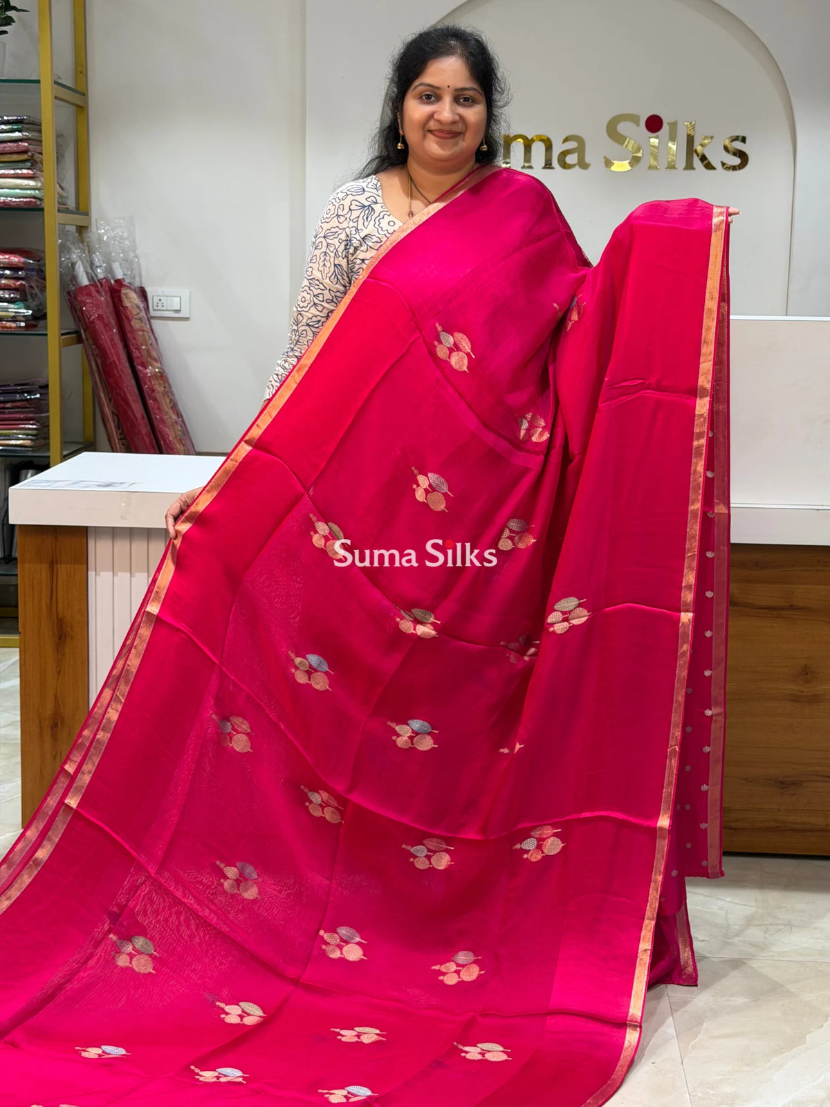 Manipuri Kota Poppins Saree Rani Color
