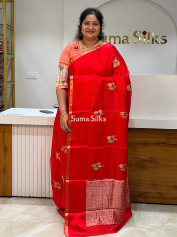 Manipuri Kota Poppins Saree Red Color