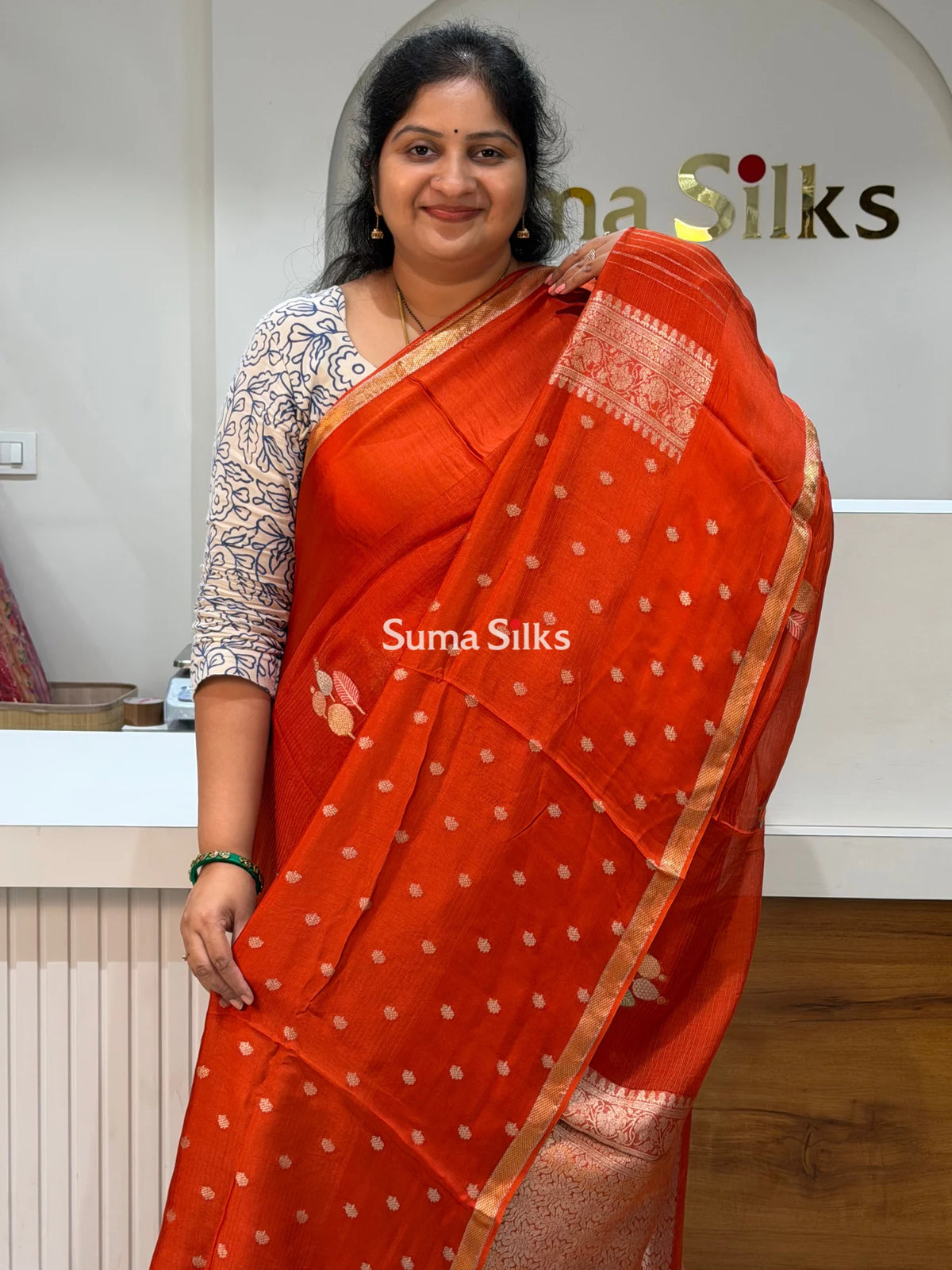 Manipuri Kota Poppins Saree Rust Color