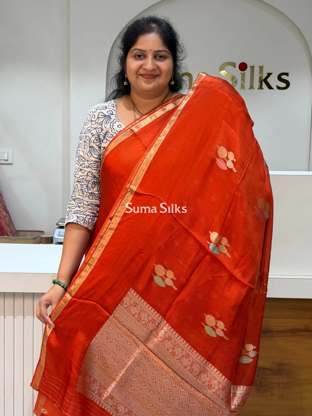 Manipuri Kota Poppins Saree Rust Color