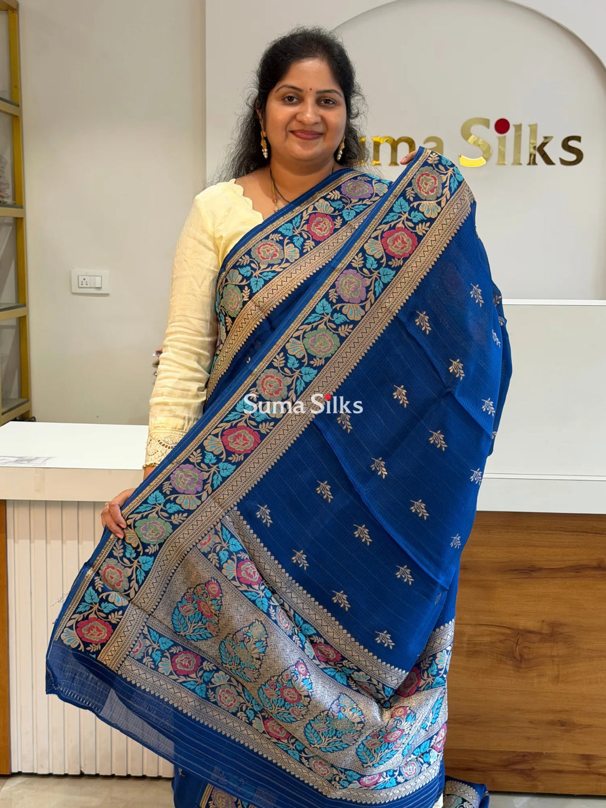 Manipuri Kota Sarees Blue Color