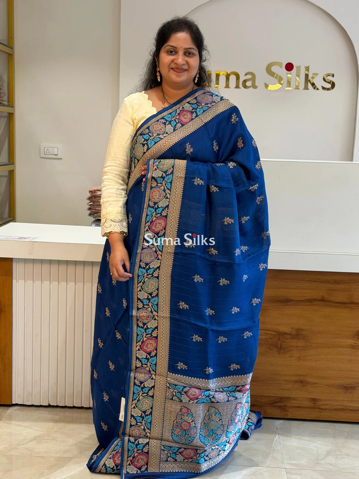 Manipuri Kota Sarees Blue Color