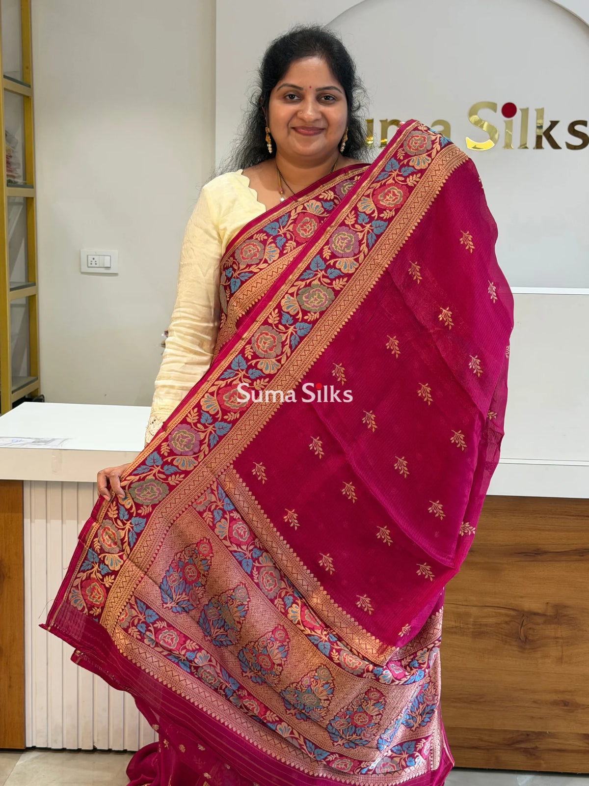 Manipuri Kota Sarees Magenta Color