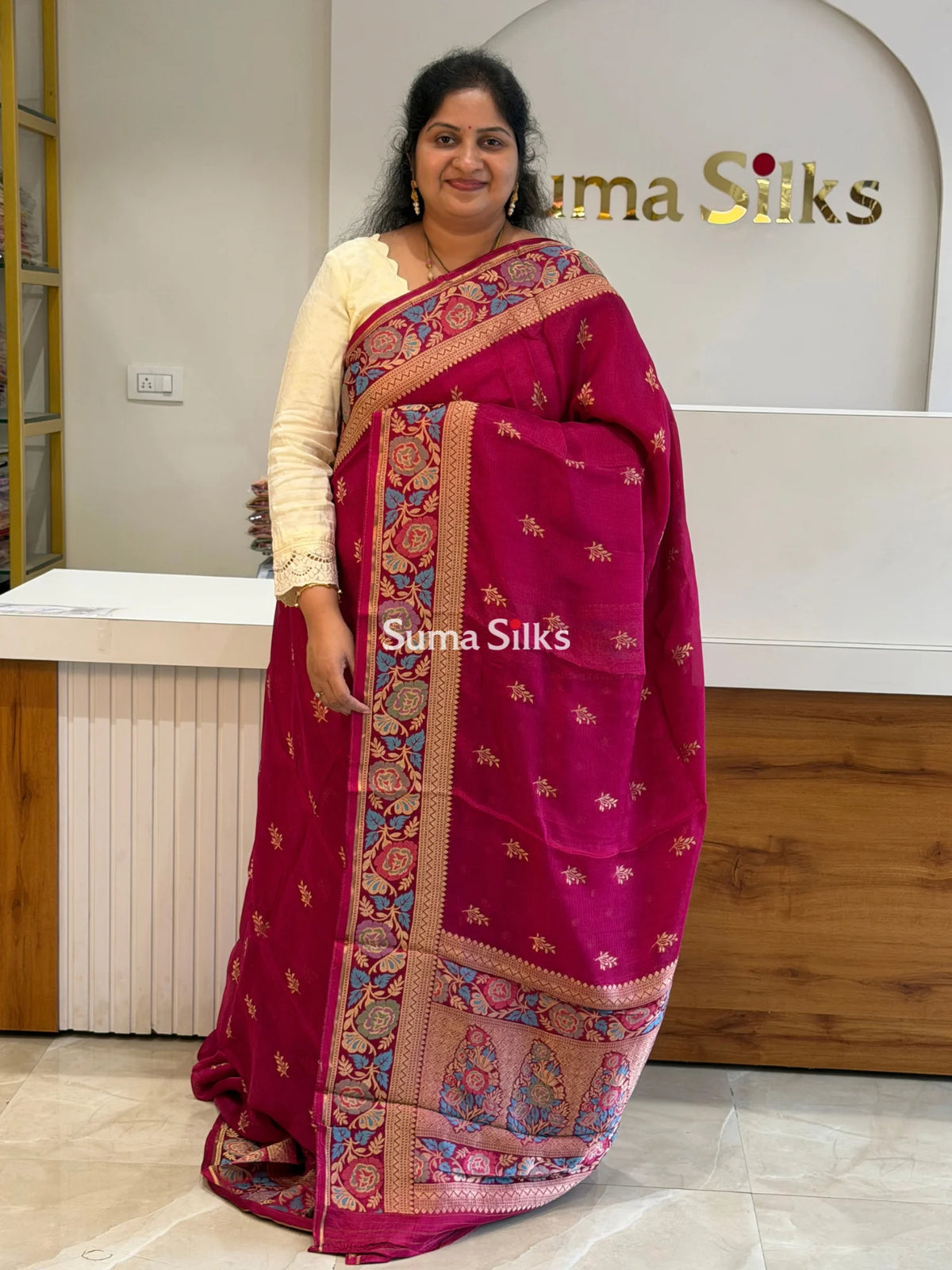 Manipuri Kota Sarees Magenta Color
