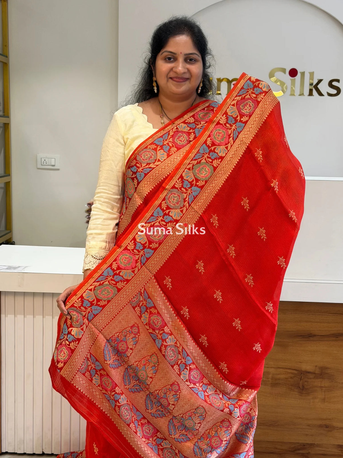 Manipuri Kota Sarees Orange Color