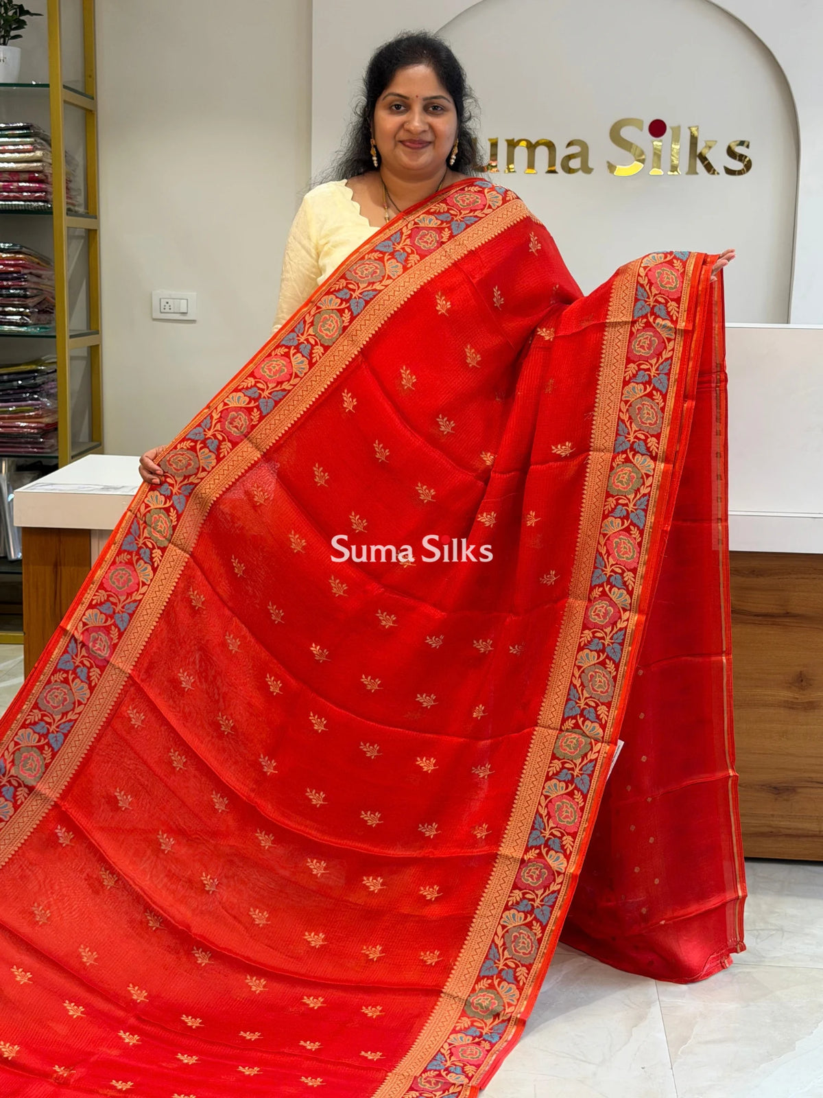 Manipuri Kota Sarees Orange Color