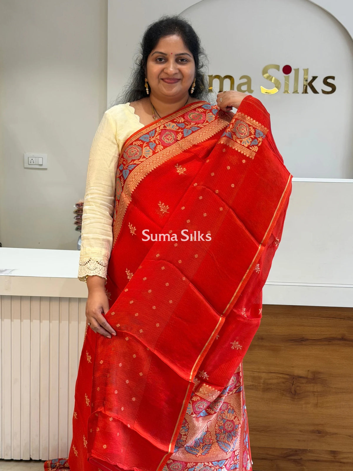 Manipuri Kota Sarees Orange Color