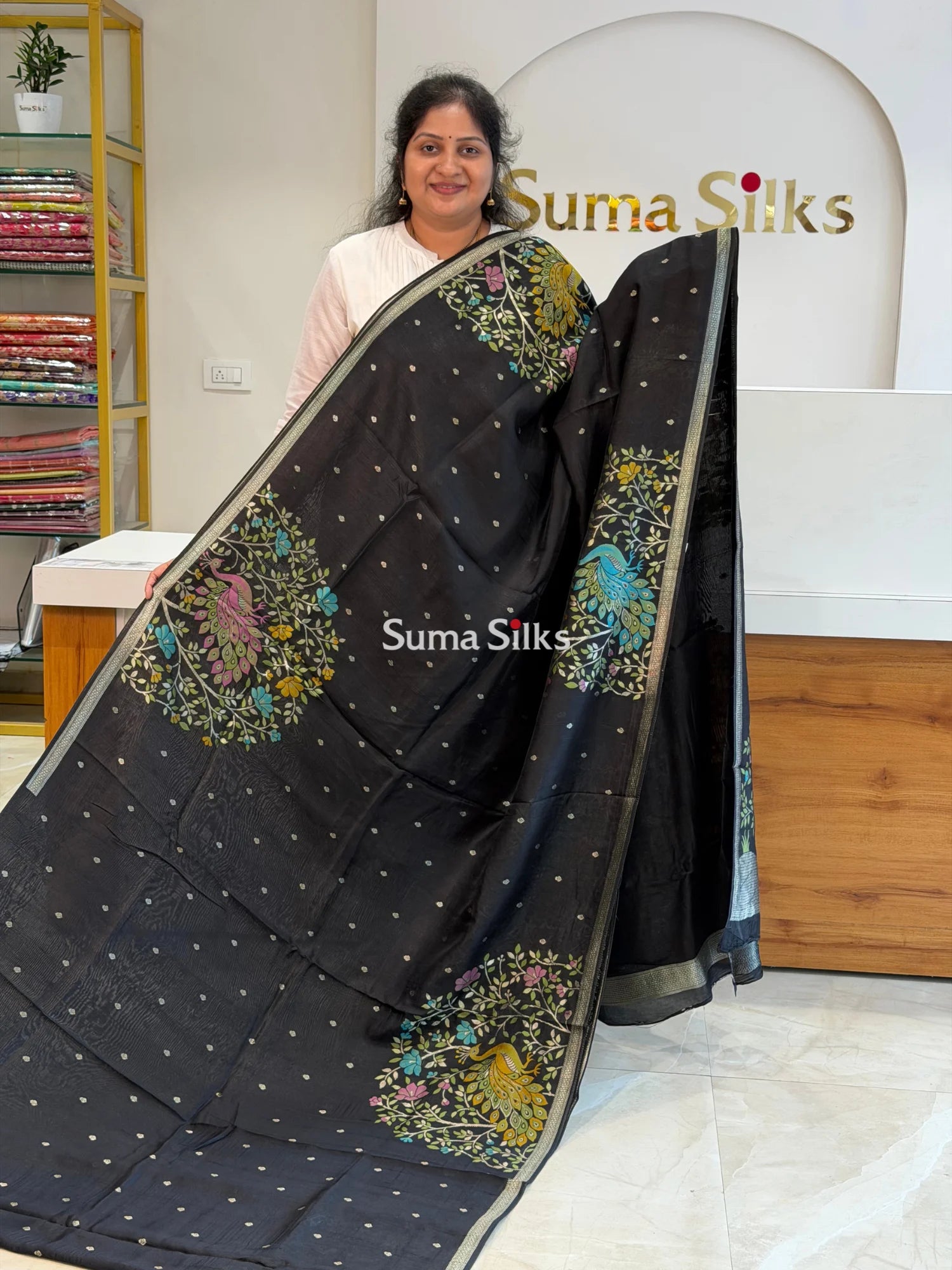 Moonga Tussar Peacock Black SSS1510-5