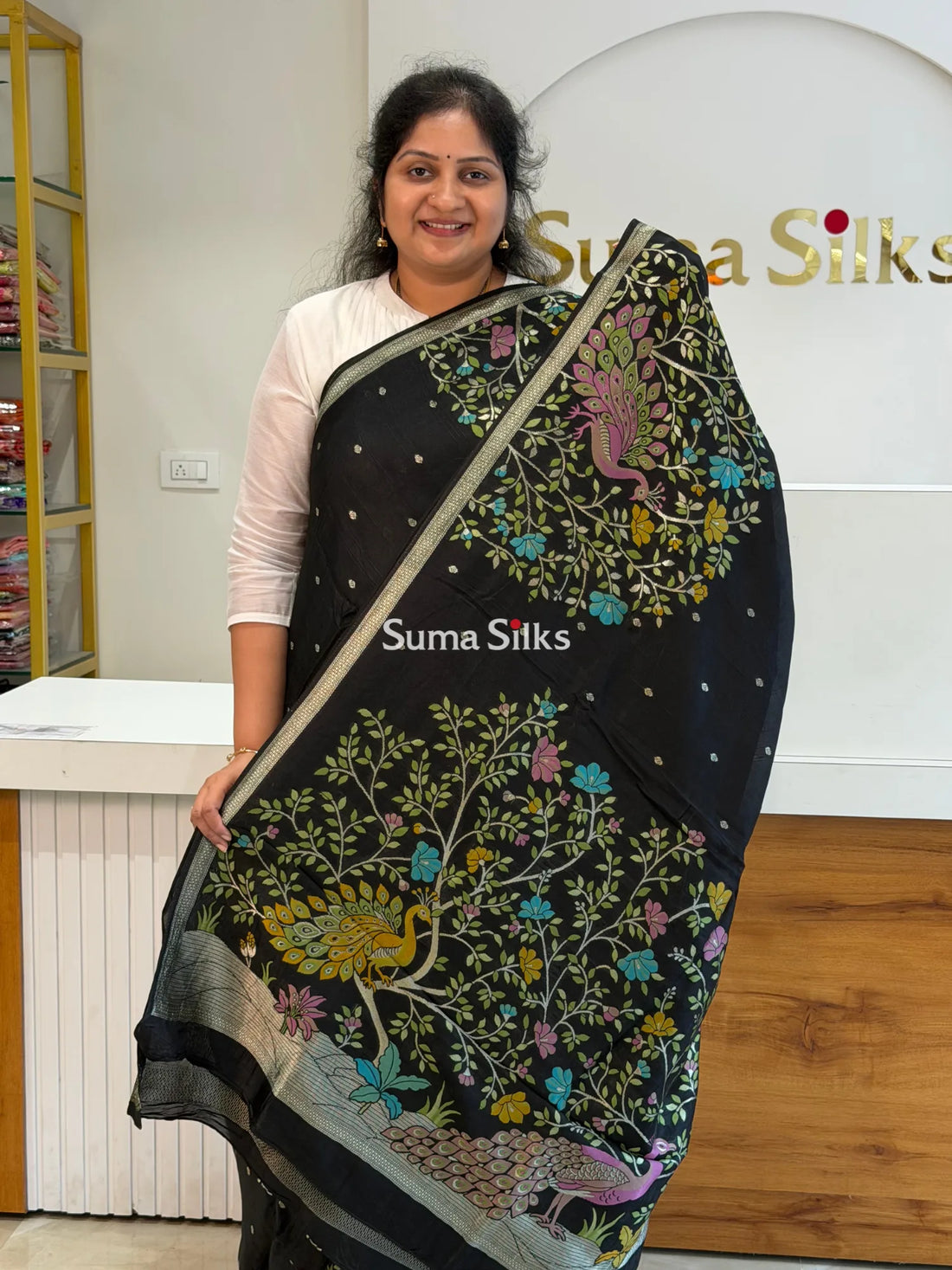 Moonga Tussar Peacock Black