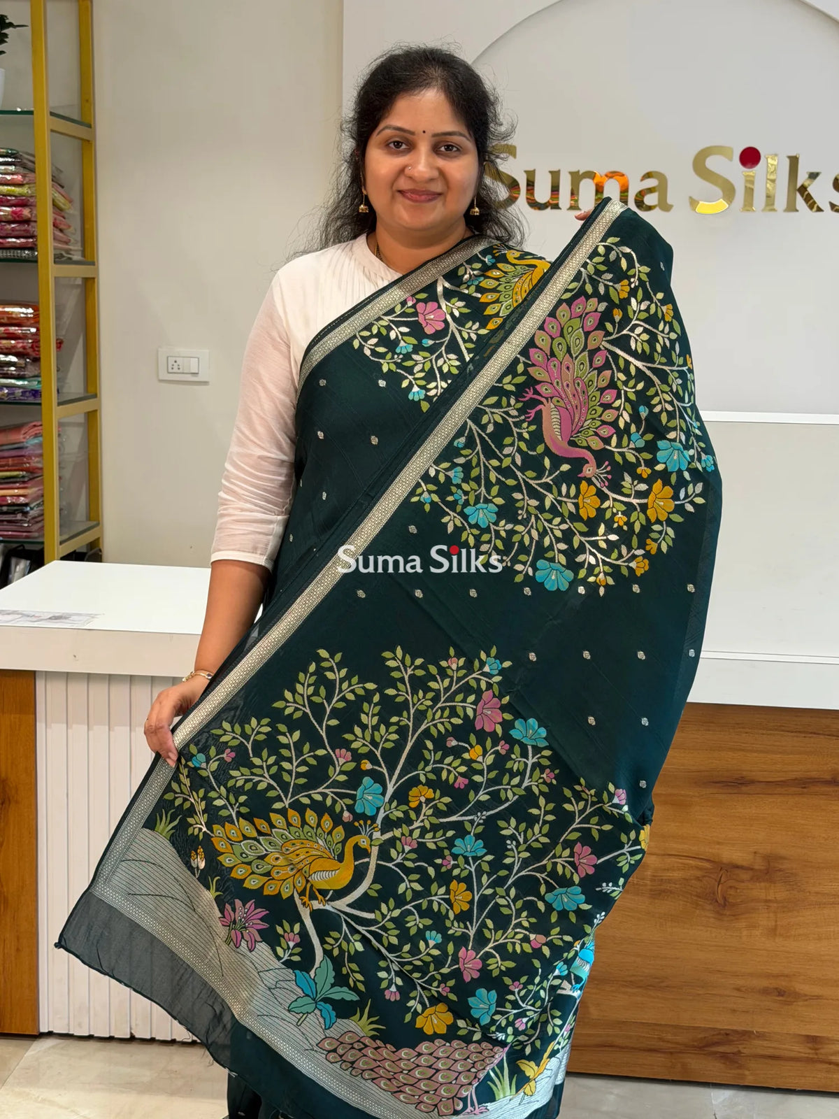 Moonga Tussar Peacock Bottle Green SAR-SUN-0626-002