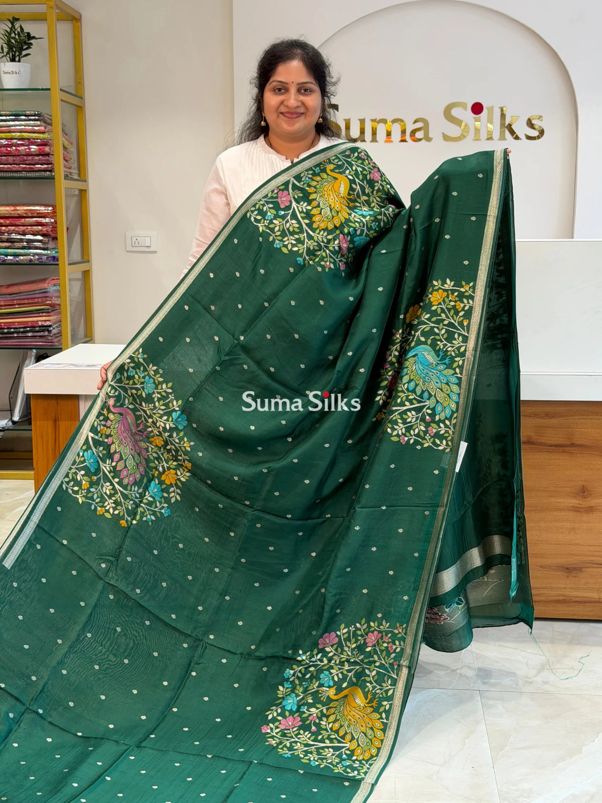 Moonga Tussar Peacock Green SSS1510-6