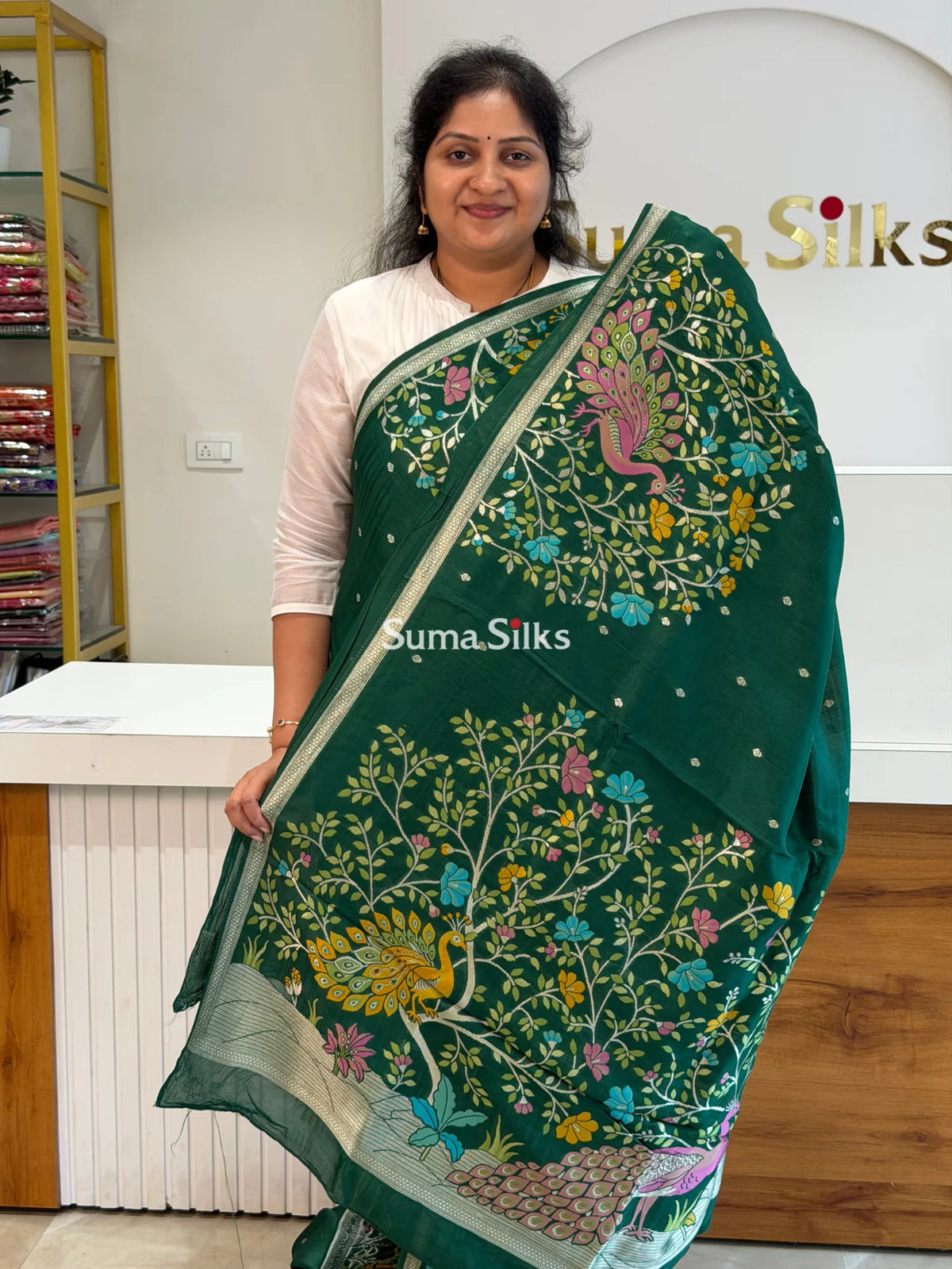 Moonga Tussar Peacock Green SSS1510-6
