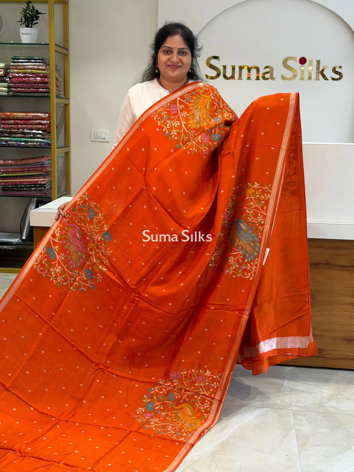 Moonga Tussar Peacock Orange SSS1510-3