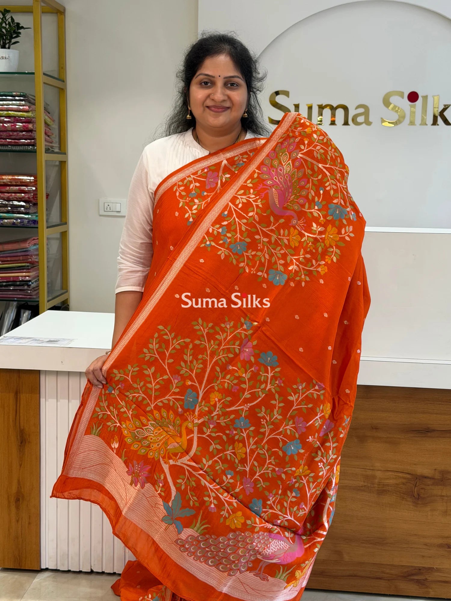 Moonga Tussar Peacock Orange SSS1510-3