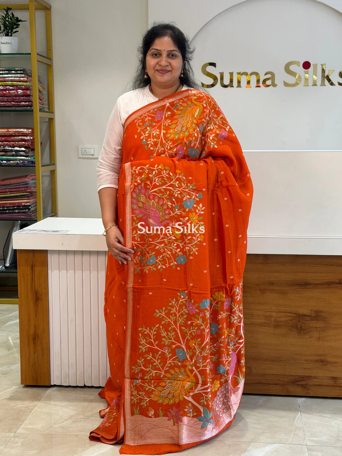 Moonga Tussar Peacock Orange SSS1510-3