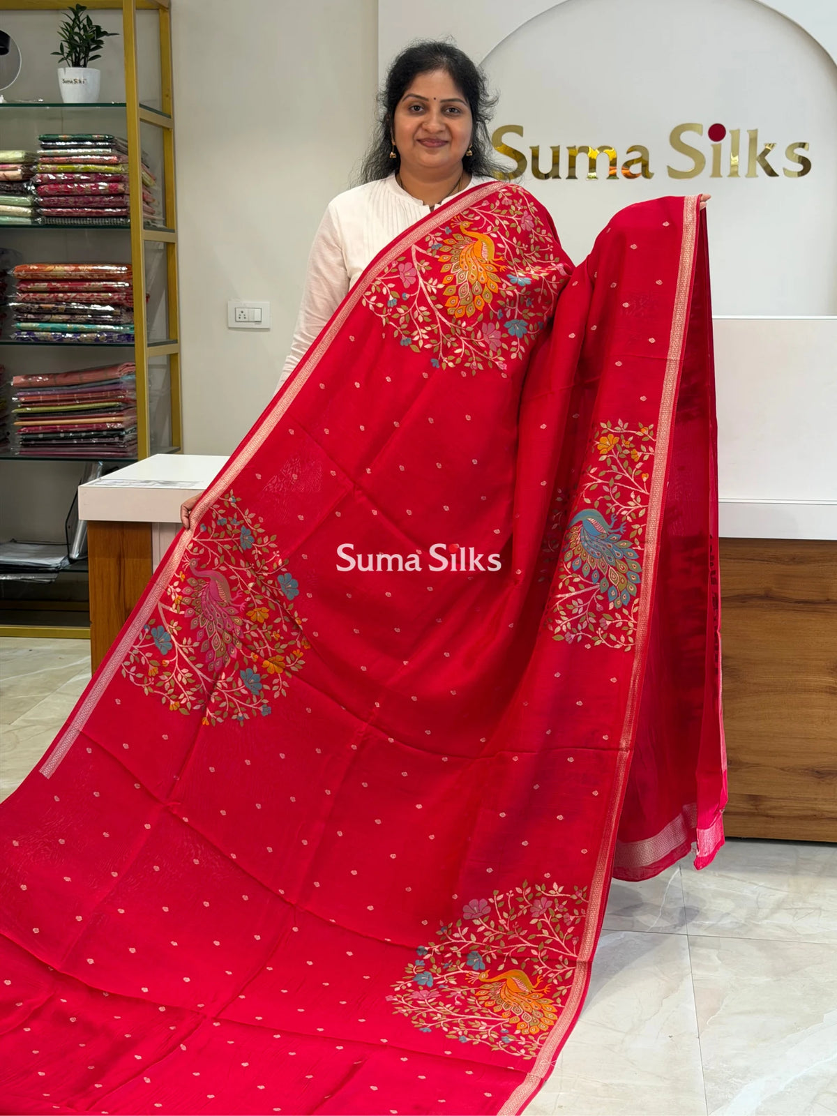Moonga Tussar Peacock Red SSS1510-2