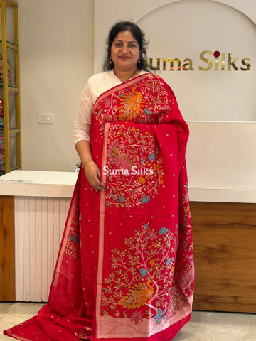Moonga Tussar Peacock Red SSS1510-2