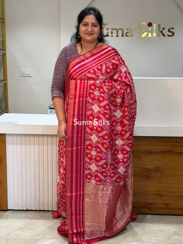 Moonga Crepe Navratan Patola Saree Pink Color