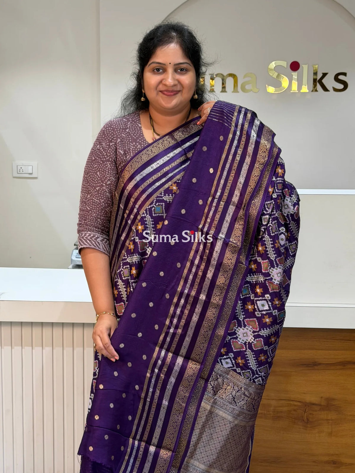 Moonga Crepe Navratan Patola Saree Purple Color