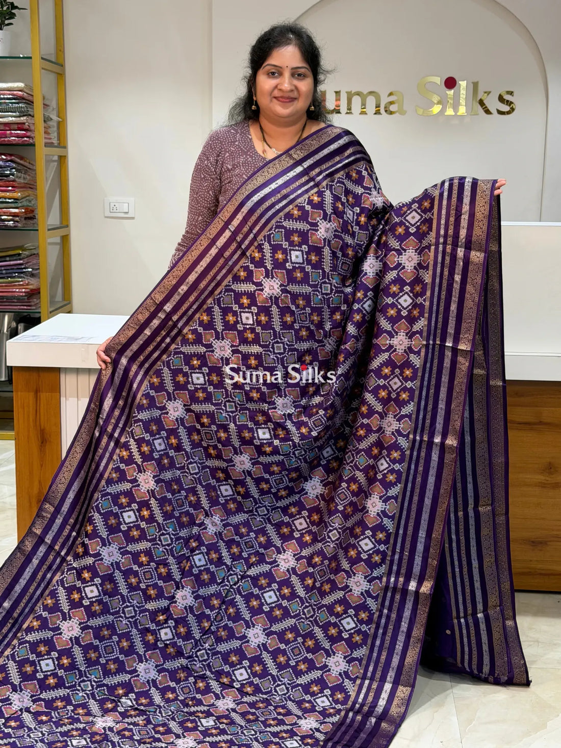 Moonga Crepe Navratan Patola Saree Purple Color