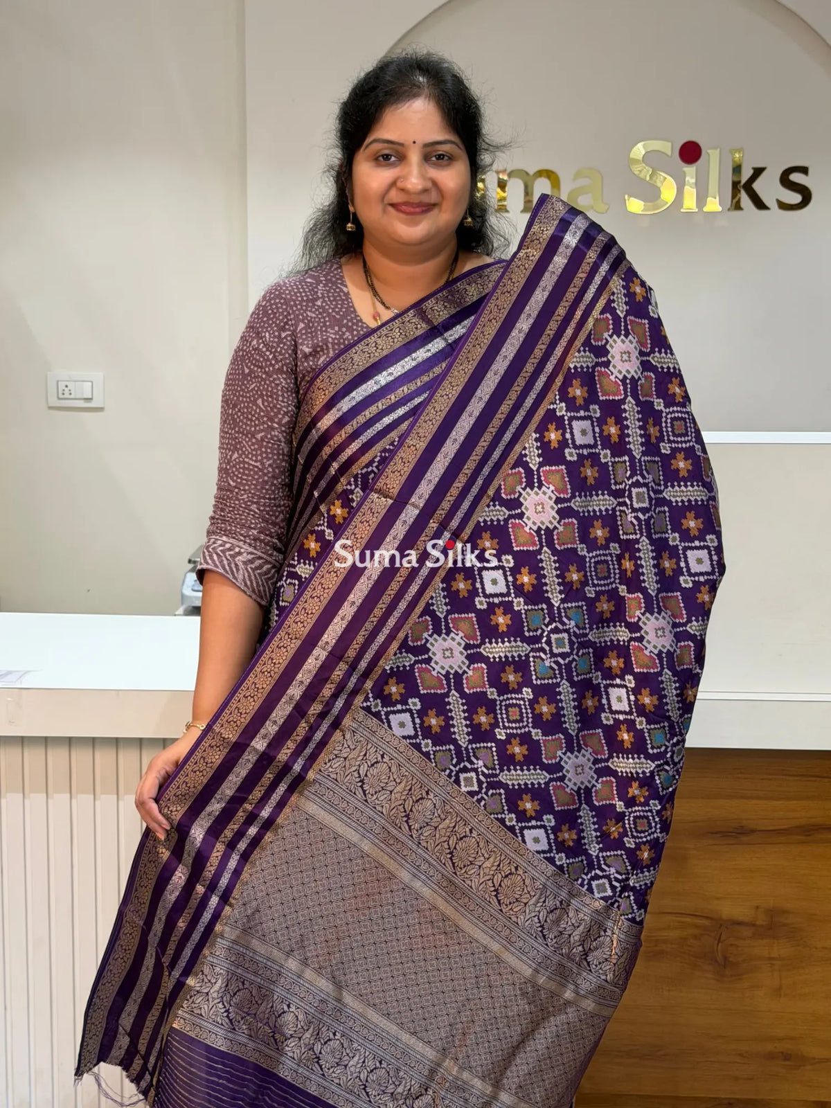 Moonga Crepe Navratan Patola Saree Purple Color