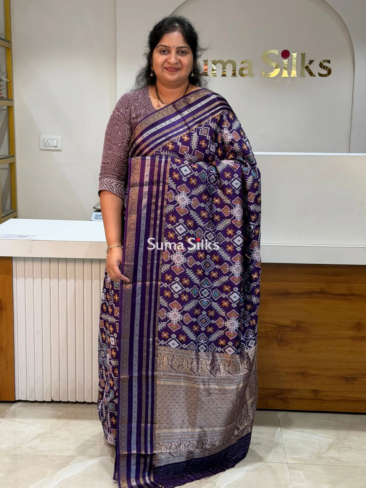 Moonga Crepe Navratan Patola Saree Purple Color