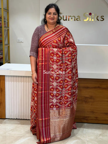 Moonga Crepe Navratan Patola Saree Rust Color