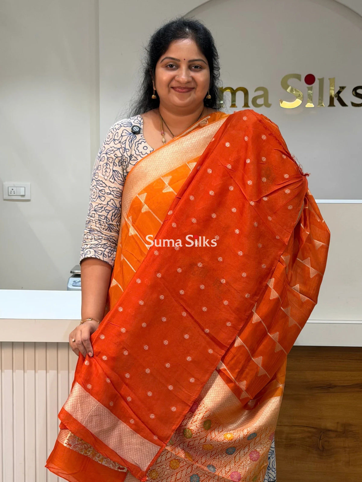 Moonga Crepe Silk Saree Orange Color