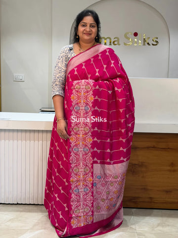 Moonga Crepe Silk Saree Pink Color