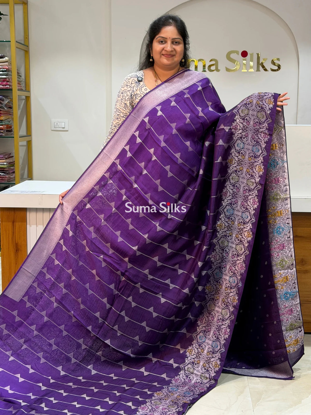 Moonga Crepe Silk Saree Purple Color