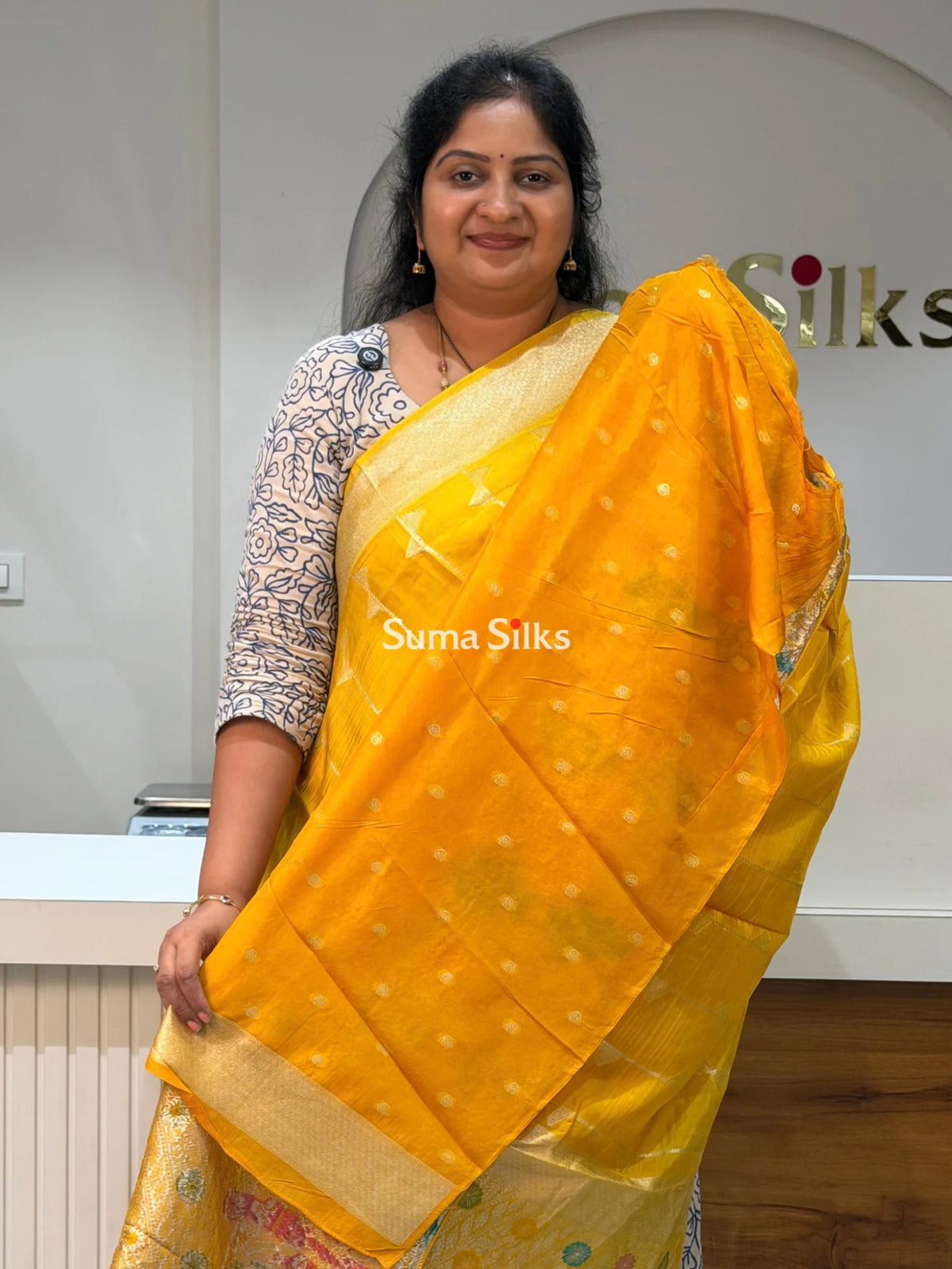 Moonga Crepe Silk Saree Yellow Color
