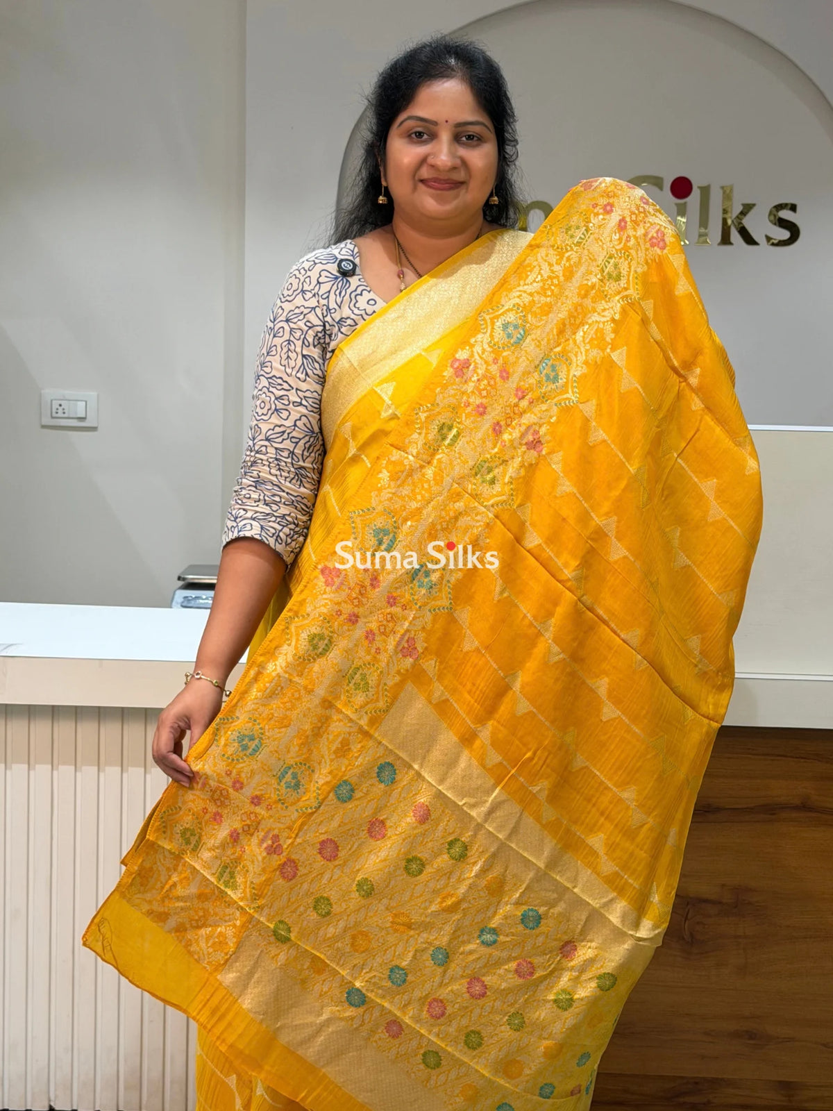 Moonga Crepe Silk Saree Yellow Color