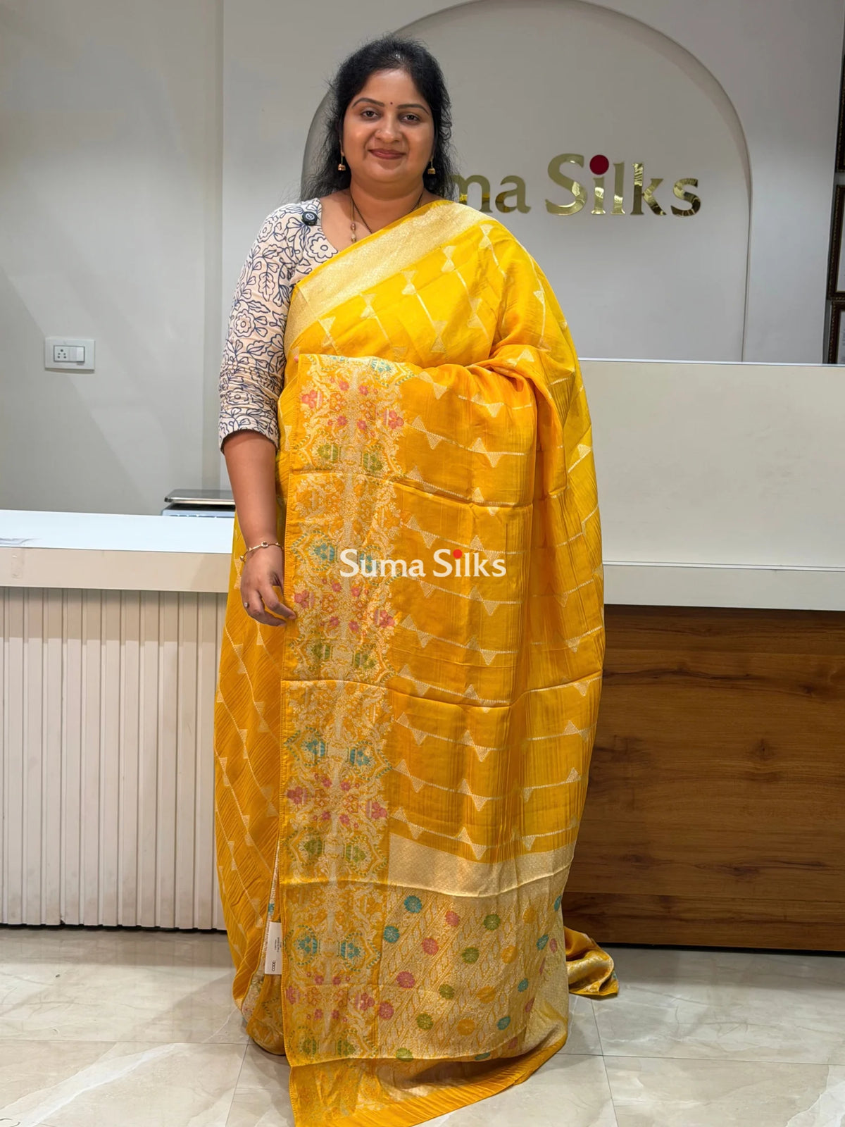 Moonga Crepe Silk Saree Yellow Color