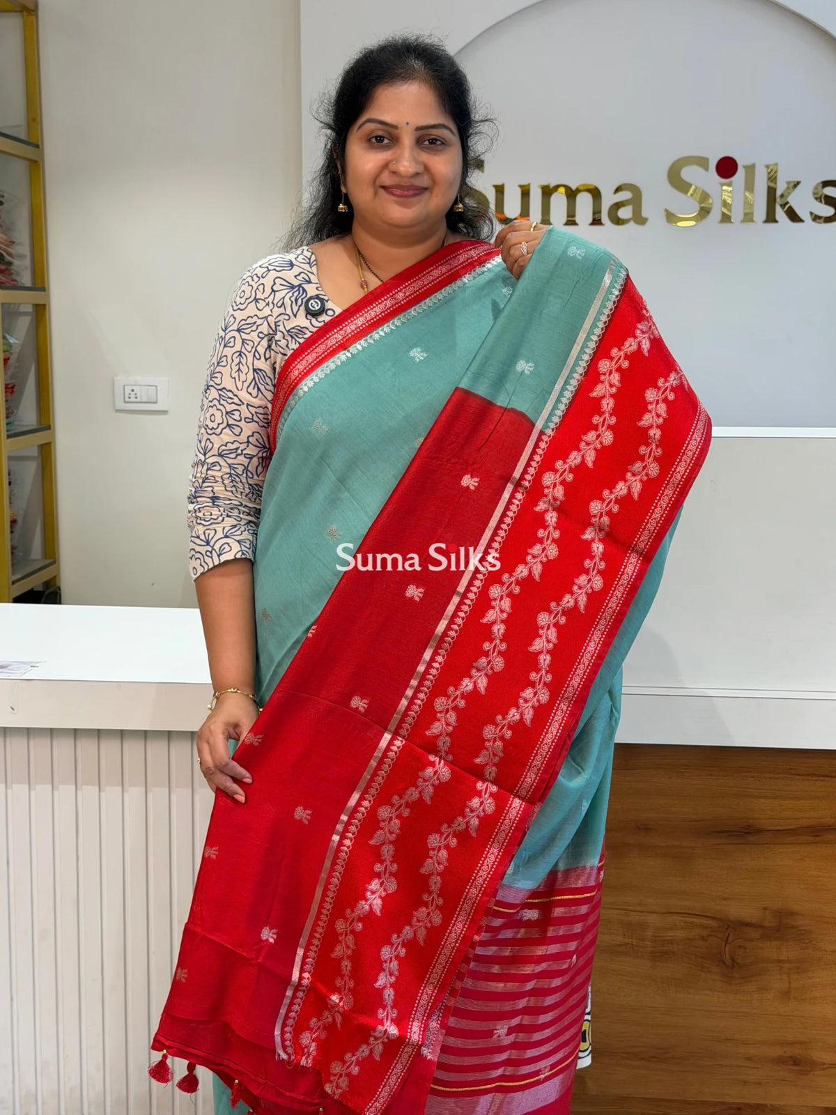 Moonga Silk Saree Dusty Sea Green