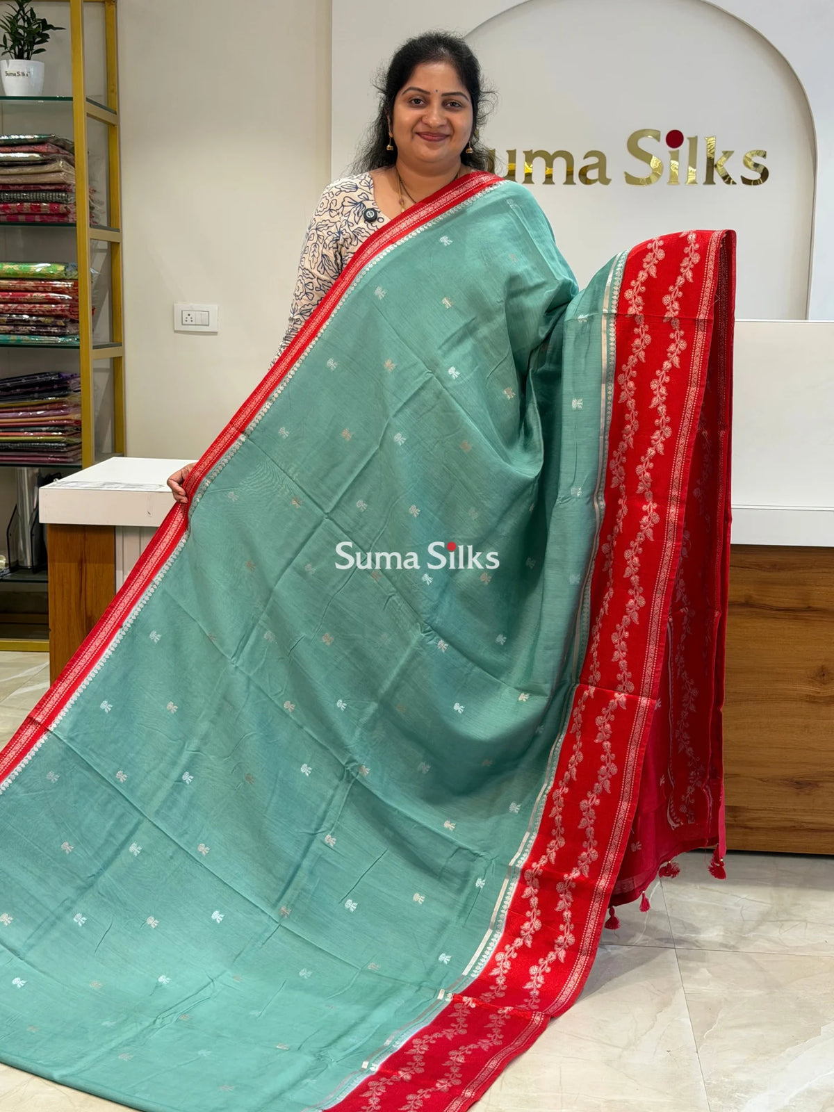 Moonga Silk Saree Dusty Sea Green