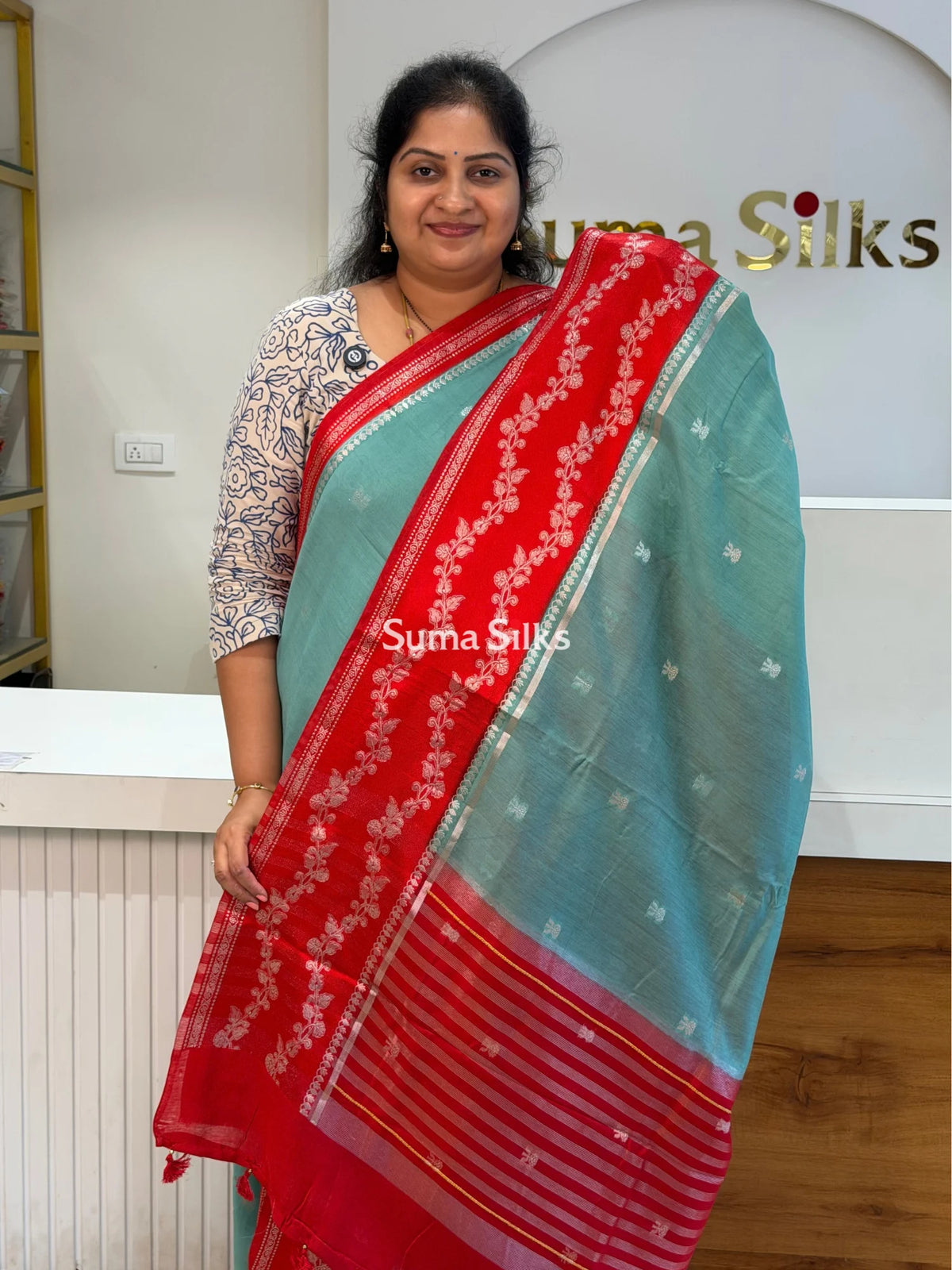 Moonga Silk Saree Dusty Sea Green