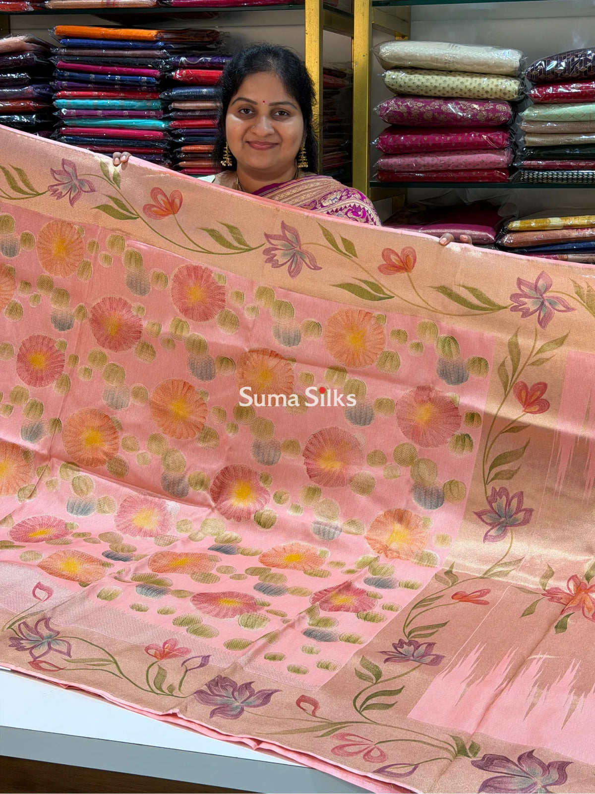 Moonga Silk Saree Peach Color
