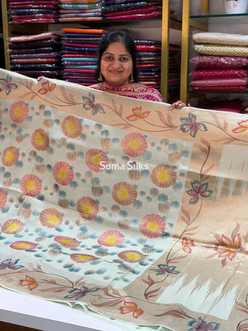 Moonga Silk Saree Pista Color